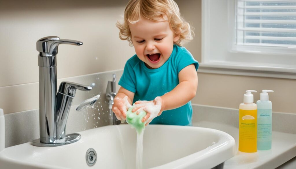 toddler washing hands